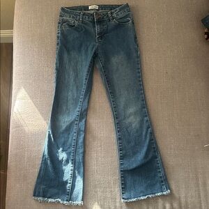 RSQ Girls Blue Low Rise Raw Hem Flared Jeans Size 8